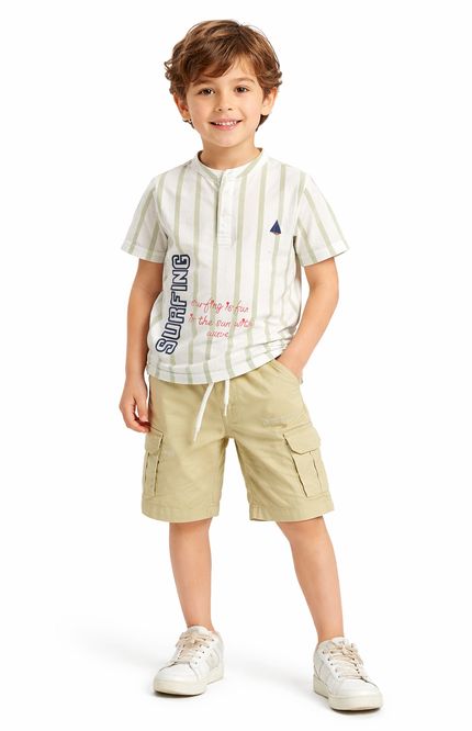 Striped Henley Cord Set Cotton