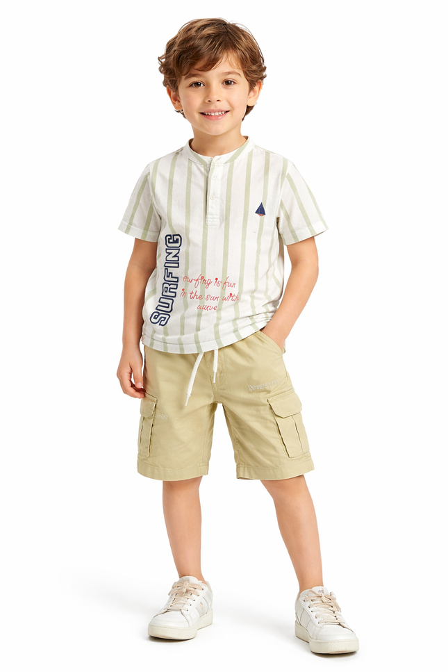 Striped Henley Cord Set Cotton