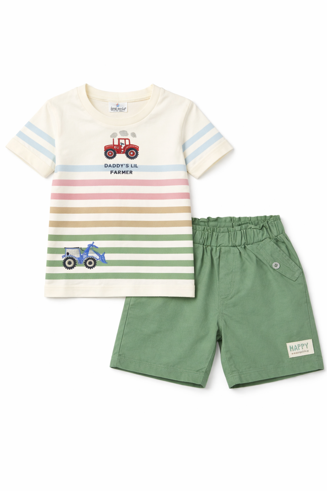 Infant Boys' Multi-Color Striped T-Shirt and Sage Green Shorts Set