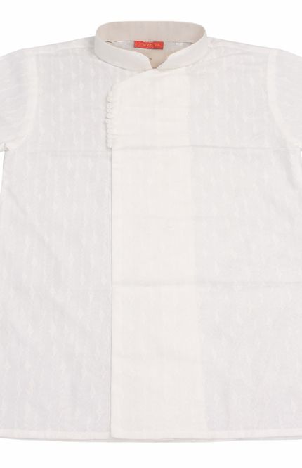 Boys' White Angarkha Kurta & Dhoti Set with Potli Buttons