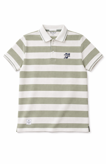 Boys' Pista Green & White Striped Waffle Polo