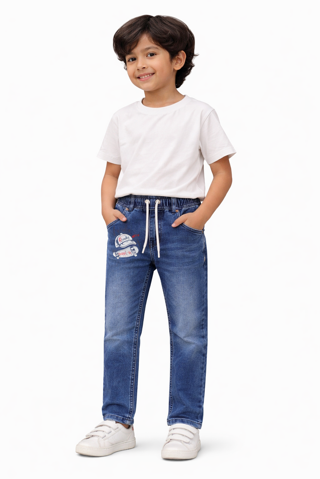 Boys' & Teens' Stonewash Slim-Straight Jeans – Comfort Drawstring Waist