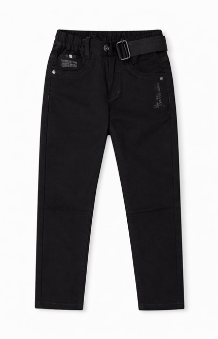 Boys' Jet Black Straight-Fit Utility Trousers with Webbed Belt