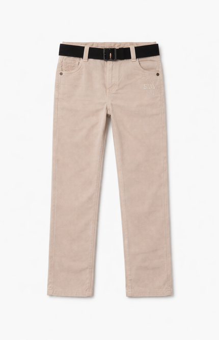 Boys' Stone Beige Straight-Fit Jeans with Black Utility Belt