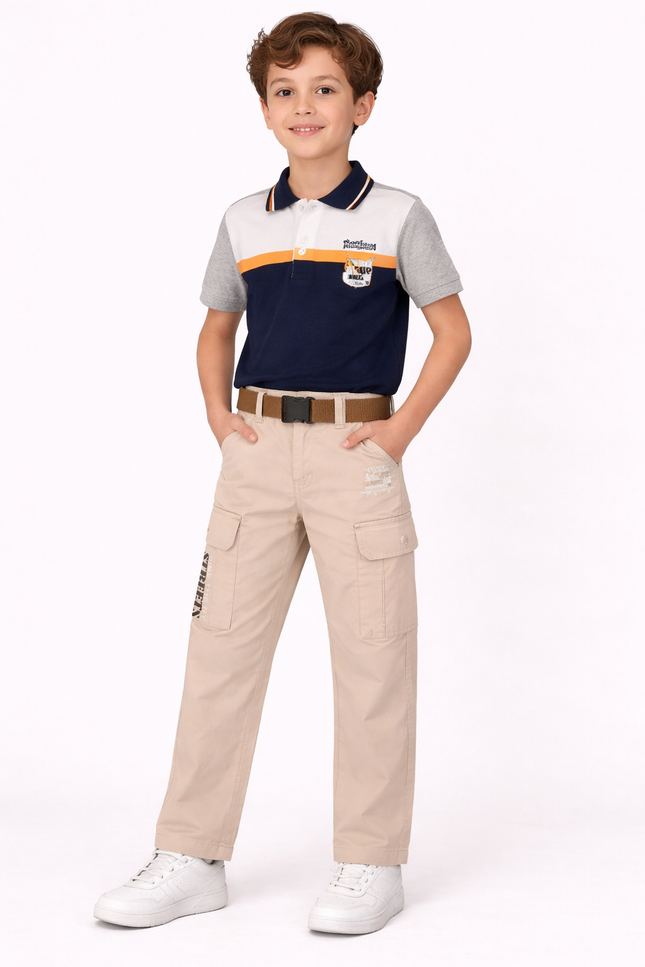 Boys' "Ride the Streets" Utility Cargo Trousers with Webbed Belt