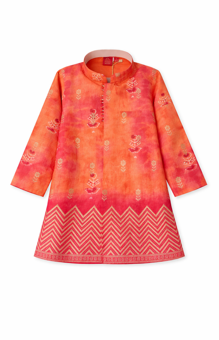 Infant Boys' Orange & Pink Ombre Kurta with Off-White Dhoti Set
