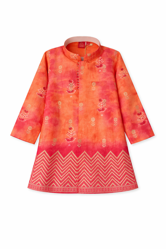 Infant Boys' Orange & Pink Ombre Kurta with Off-White Dhoti Set