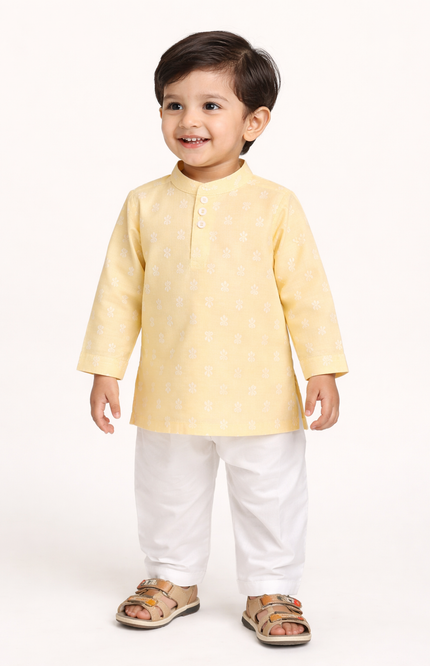 Newborn & Baby Ethnic Festive Set – Soft Lemon Yellow or Pista Green Printed Kurta