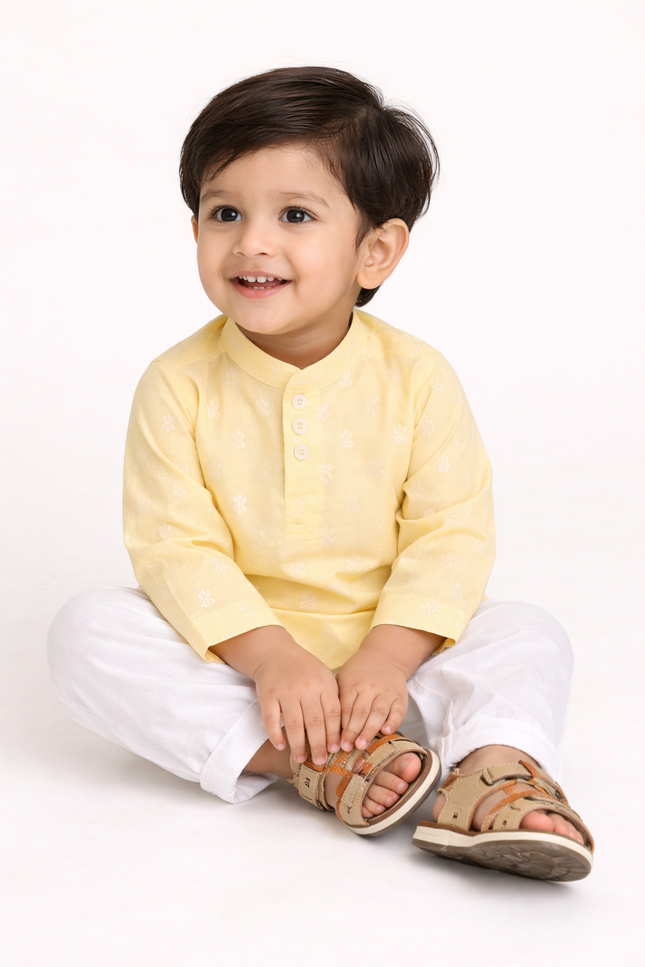 Newborn & Baby Ethnic Festive Set – Soft Lemon Yellow or Pista Green Printed Kurta