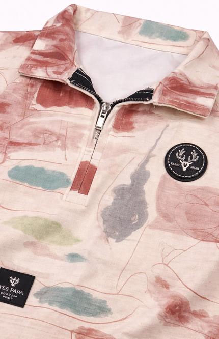 Boys' Abstract Watercolor Polo Shirt with Zip Collar