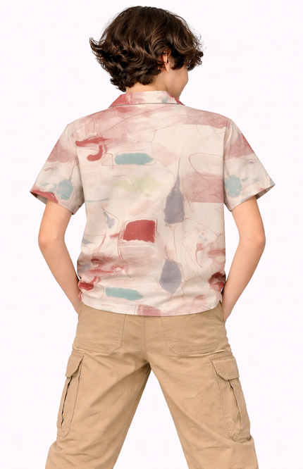 Boys' Abstract Watercolor Polo Shirt with Zip Collar