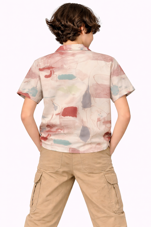 Boys' Abstract Watercolor Polo Shirt with Zip Collar