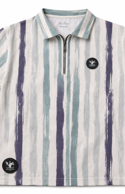 Kids' Designer Painterly Stripe Cotton Polo – Premium Summer Blue & Seafoam