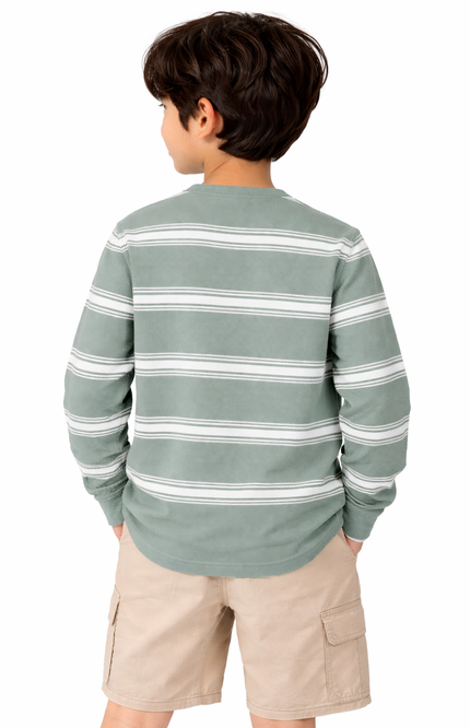 Sage Green Boys' Long-Sleeve Textured Stripe Henley Shirt