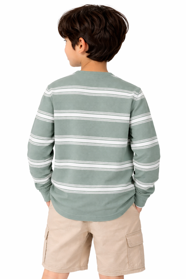 Sage Green Boys' Long-Sleeve Textured Stripe Henley Shirt