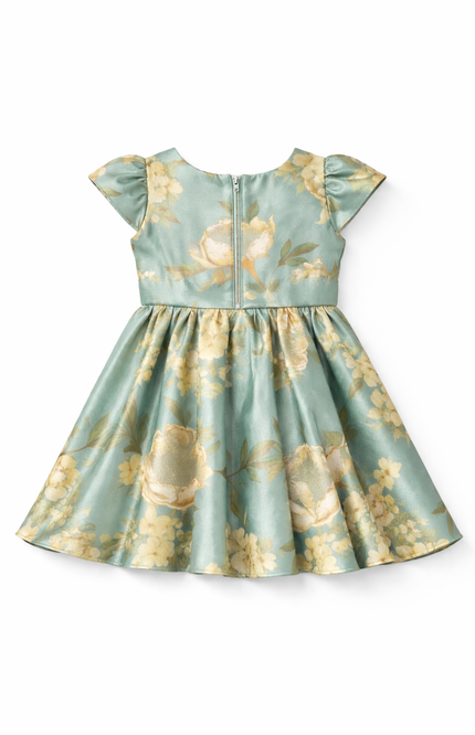 Sage Green Floral Party Dress with Bow Belt