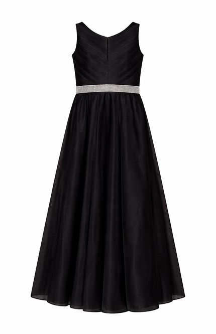 Girls' Floor-Length Shimmer Tulle Evening Gown with Rhinestone Waist