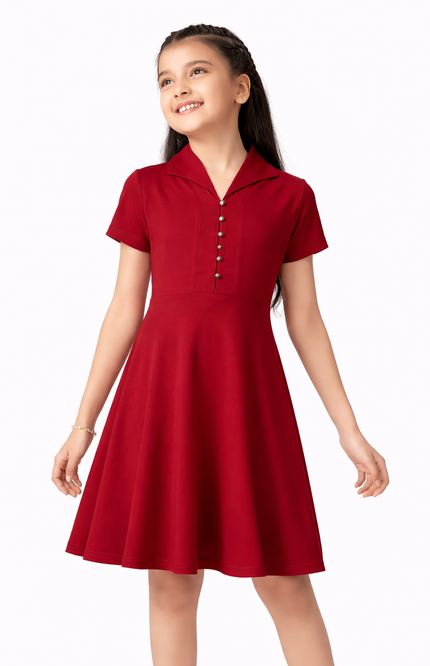 Infeel Kids' Festive Maroon Short-Sleeve Dress – Tailored Party Wear