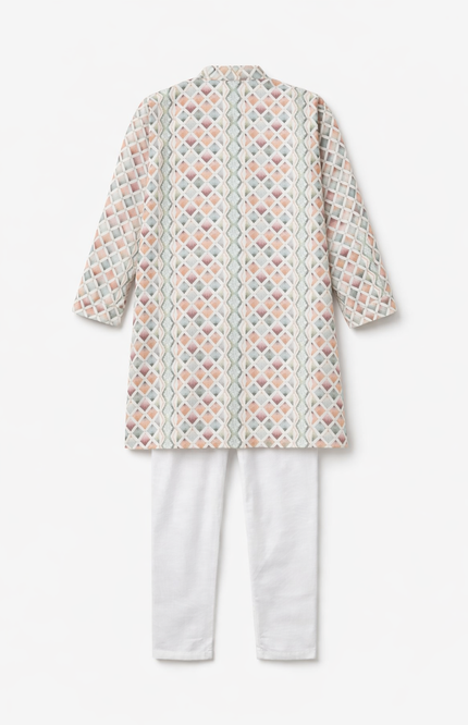 Infant Boys' Sage and Ochre Chevron Print Kurta with White Pajamas