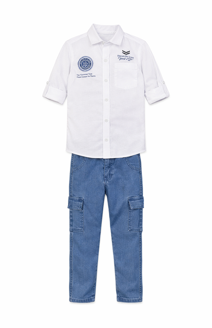 Classic White Shirt with Denim Cargo Jeans