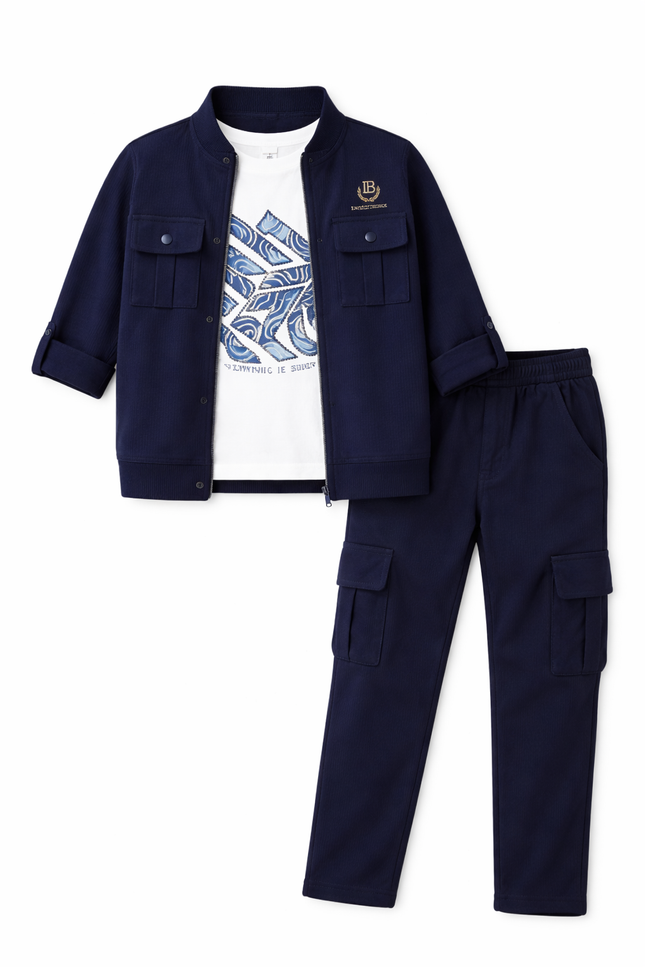 Boys' Navy Blue Utility Shacket and Matching Cargo Jogger Set