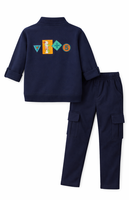 Boys' Navy Blue Utility Shacket and Matching Cargo Jogger Set