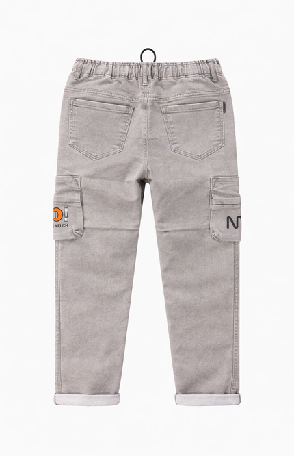 Kids' Cream Utility Trousers – Multi-Pocket Cargo Joggers with Fun NASA Patches