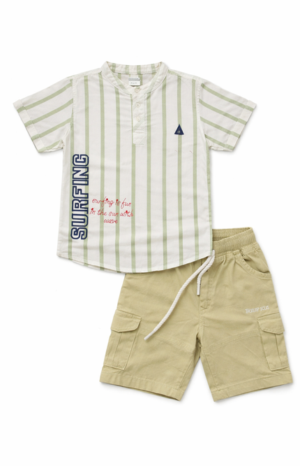 Striped Henley Cord Set Cotton