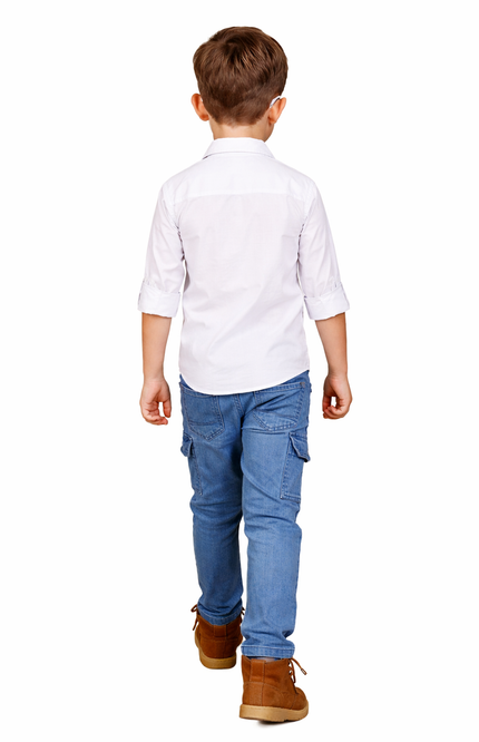 Classic White Shirt with Denim Cargo Jeans