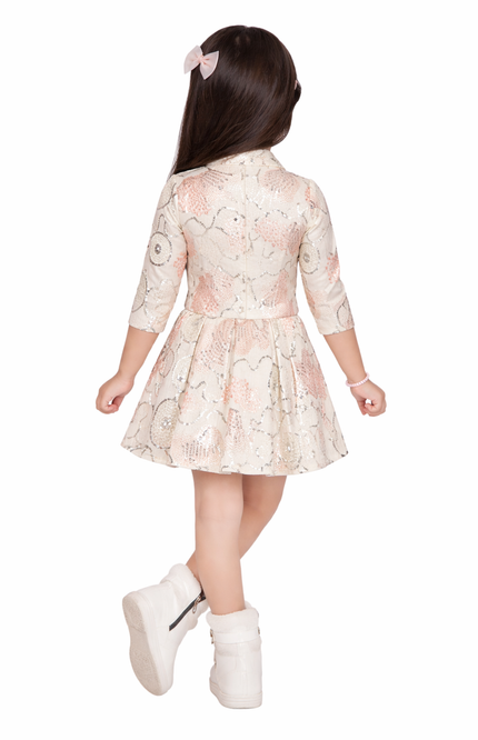 Girls' Rose Gold Sequin Party Dress with Matching Cropped Jacket