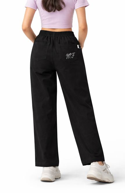 Teens' Relaxed Straight-Fit Jeans in Stonewash & Jet Black – Elastic Waist Denim Trousers