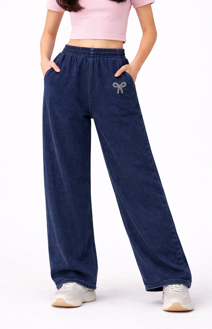 Teens' Relaxed Straight-Fit Jeans in Stonewash & Jet Black – Elastic Waist Denim Trousers