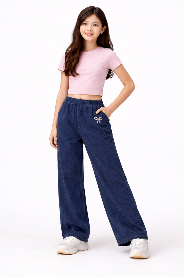 Teens' Relaxed Straight-Fit Jeans in Stonewash & Jet Black – Elastic Waist Denim Trousers