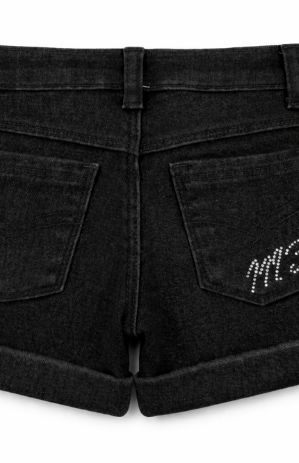 Girls' Denim Cuff Shorts with Rhinestone Bow