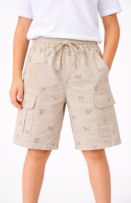 Boys' Printed Cotton Cargo Shorts – Relaxed Utility Shorts