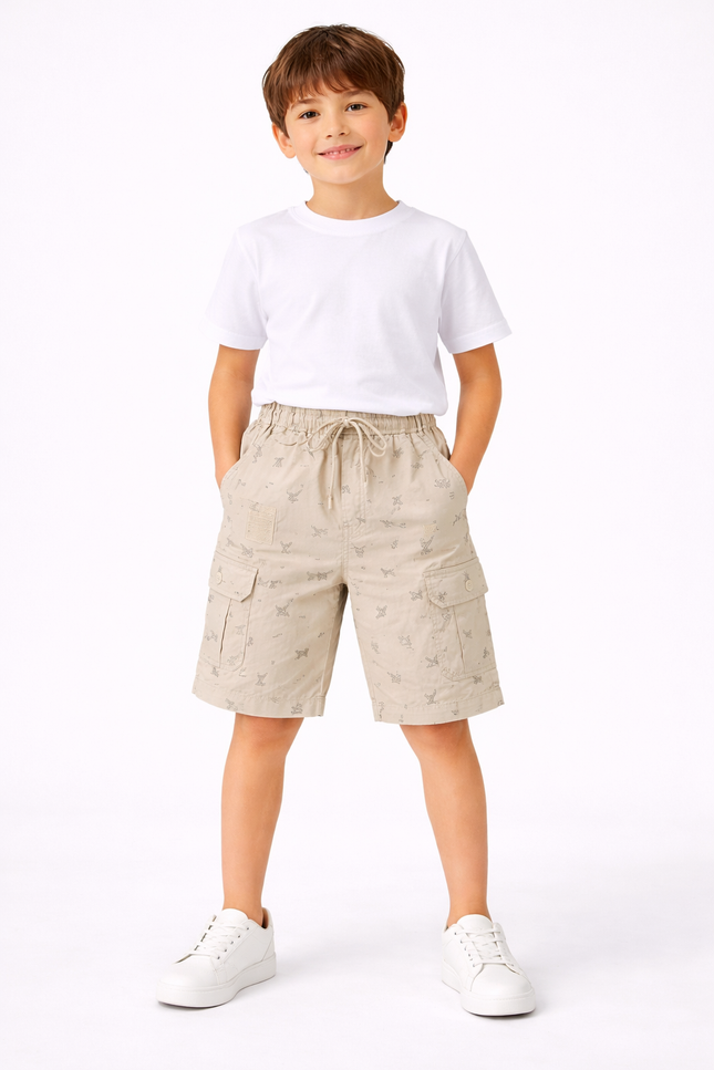 Boys' Printed Cotton Cargo Shorts – Relaxed Utility Shorts