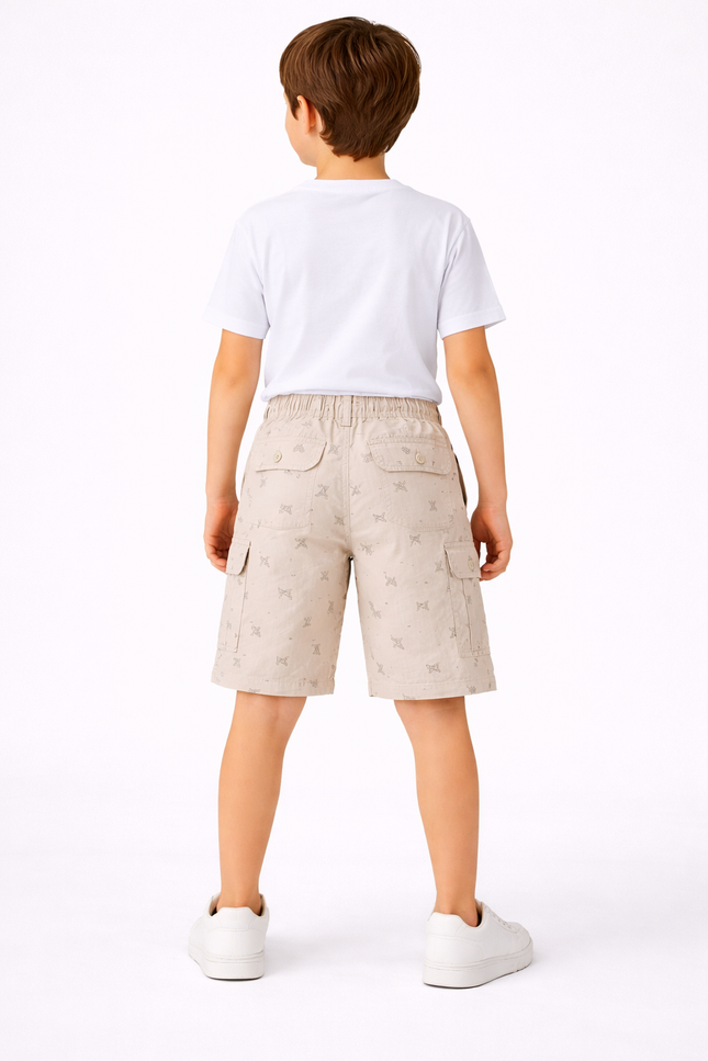 Boys' Printed Cotton Cargo Shorts – Relaxed Utility Shorts