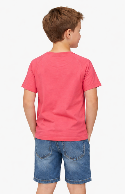Boys' Dusty Rose Cotton T-Shirt with Buttoned Flap Pocket