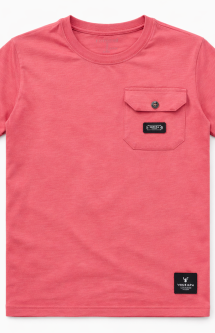Boys' Dusty Rose Cotton T-Shirt with Buttoned Flap Pocket