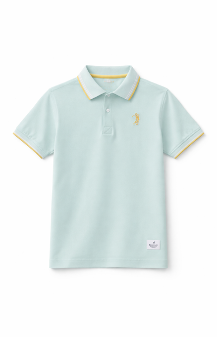 Boys' Seafoam Mint Piqué Polo Shirt with Yellow Contrast Tipping