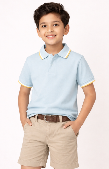 Boys' Seafoam Mint Piqué Polo Shirt with Yellow Contrast Tipping