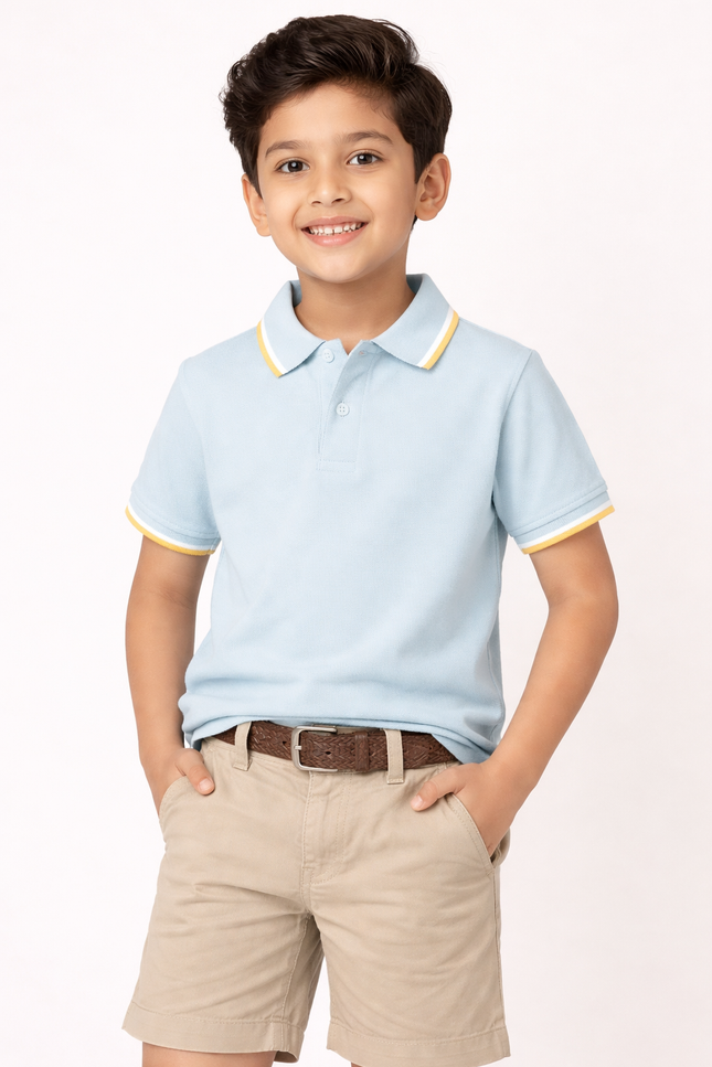 Boys' Seafoam Mint Piqué Polo Shirt with Yellow Contrast Tipping