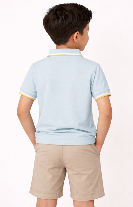 Boys' Seafoam Mint Piqué Polo Shirt with Yellow Contrast Tipping