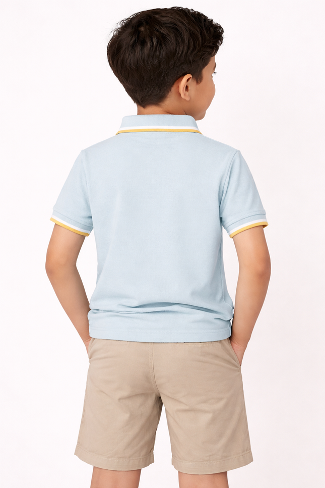 Boys' Seafoam Mint Piqué Polo Shirt with Yellow Contrast Tipping