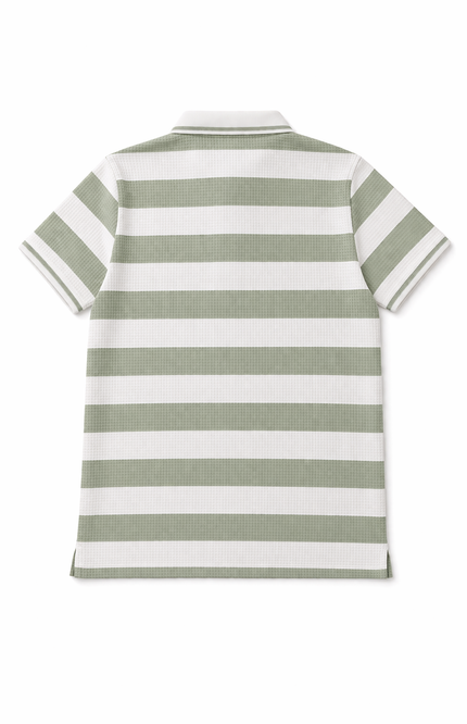 Boys' Pista Green & White Striped Waffle Polo