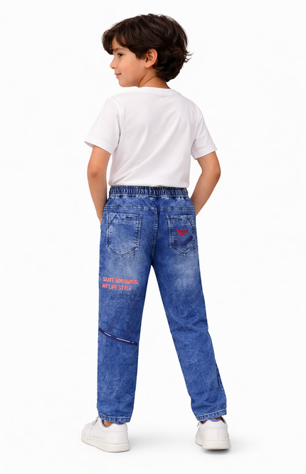 Boys' & Teens' Stonewash Slim-Straight Jeans – Comfort Drawstring Waist