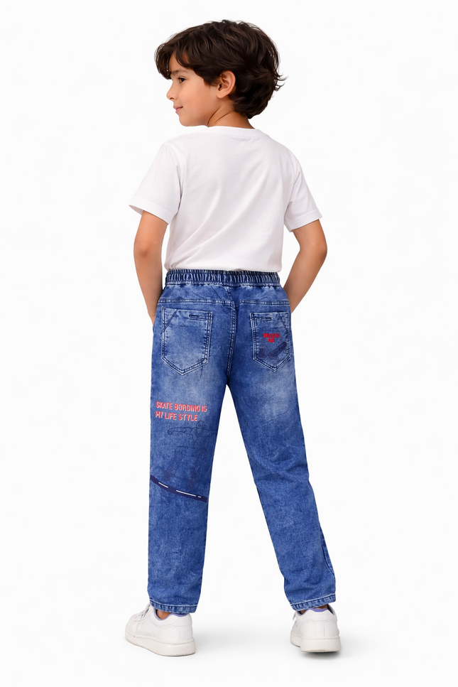 Boys' & Teens' Stonewash Slim-Straight Jeans – Comfort Drawstring Waist