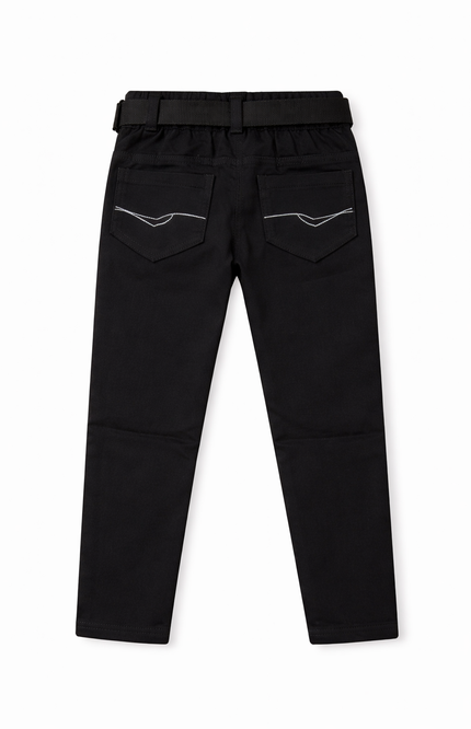 Boys' Jet Black Straight-Fit Utility Trousers with Webbed Belt