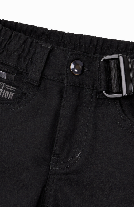 Boys' Jet Black Straight-Fit Utility Trousers with Webbed Belt