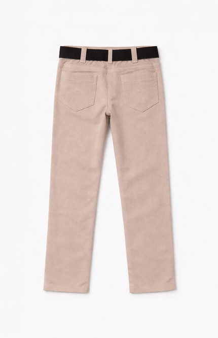 Boys' Stone Beige Straight-Fit Jeans with Black Utility Belt